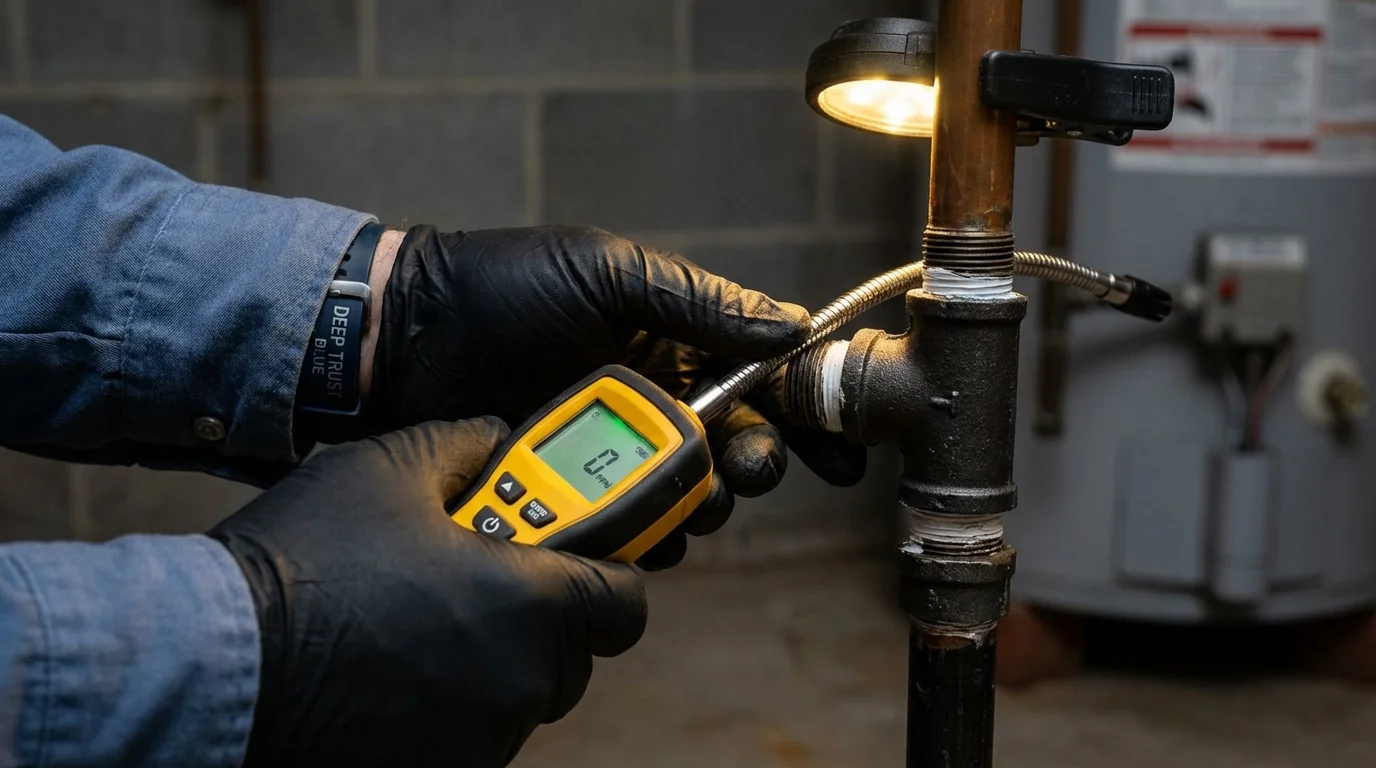 Gas leak detection with electronic sniffer by Johns Plumbing LLC in Brunswick