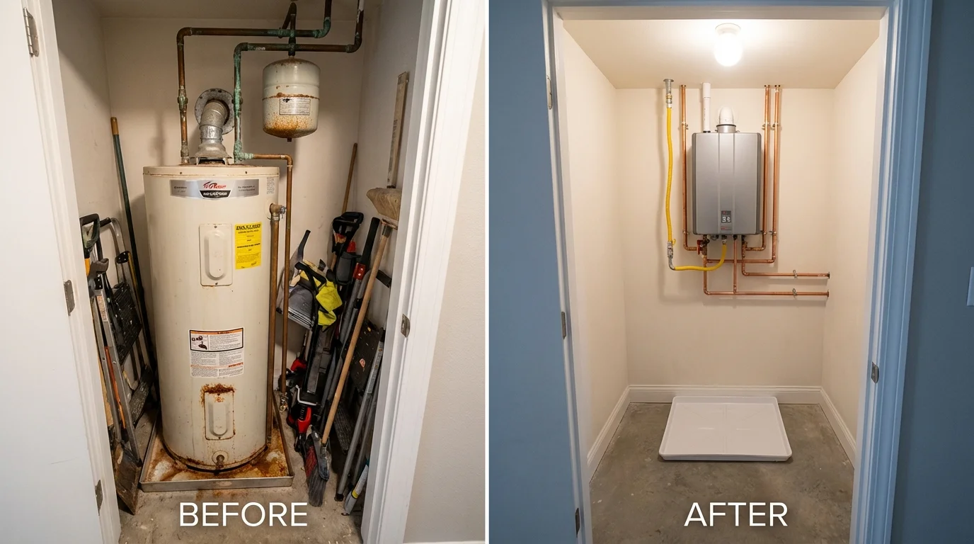 Tank water heater versus wall-mounted tankless unit comparison for Brunswick, GA homeowners